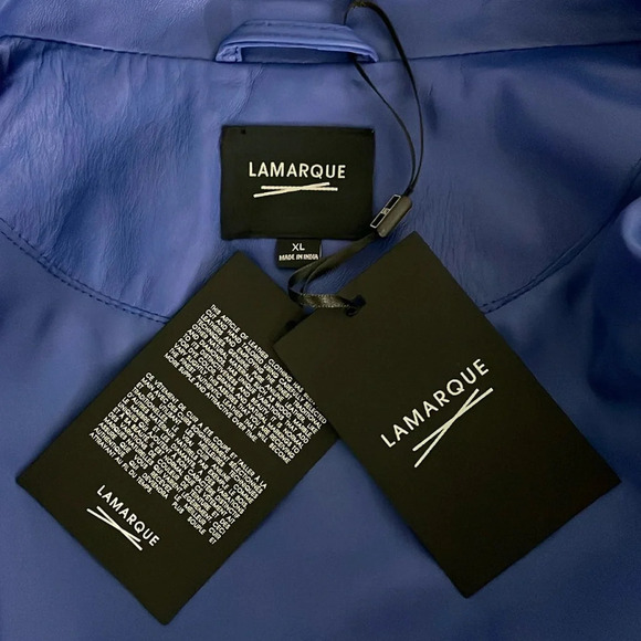 LAMARQUE Women’s Riley Leather Moto Jacket Size XL Blue Asymmetrical NWT - Picture 6 of 12